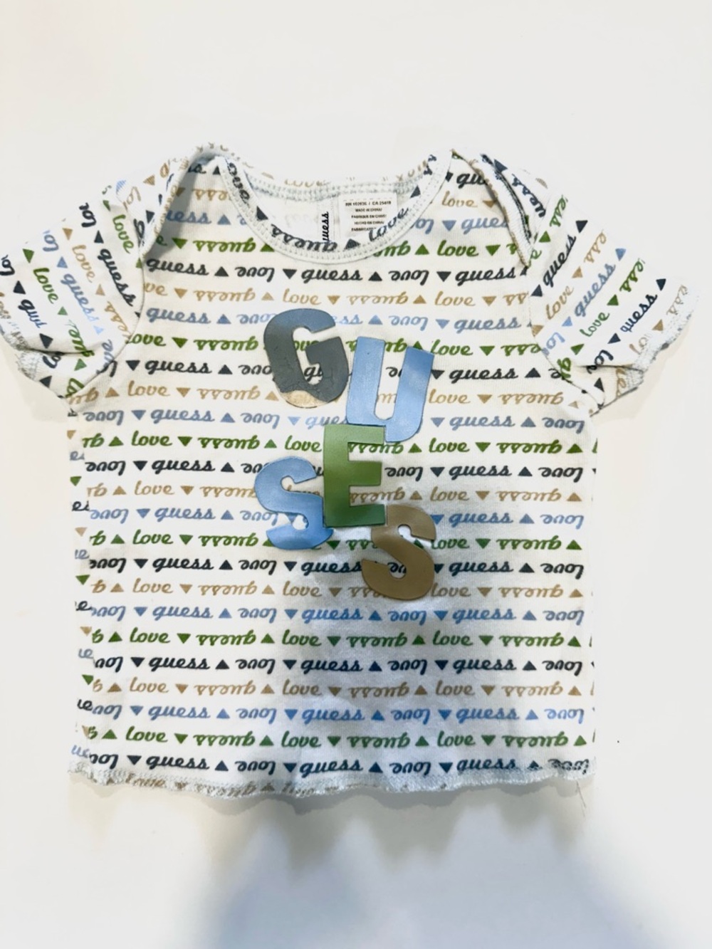 Guess Baby Short-Sleeve Logo Tee - White with Green & Blue Accents
